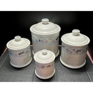 Vintage RS Vitromaster Sea Side Pattern Set of Four Canisters with Lids Nautical